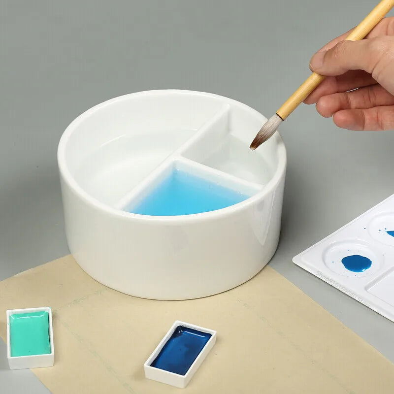 Round Ceramic Washing Palette Three-Grid White Porcelain Washing Plate Jingdezhen Porcelain Paint Palette Painting Art Supplies - Sun Studio