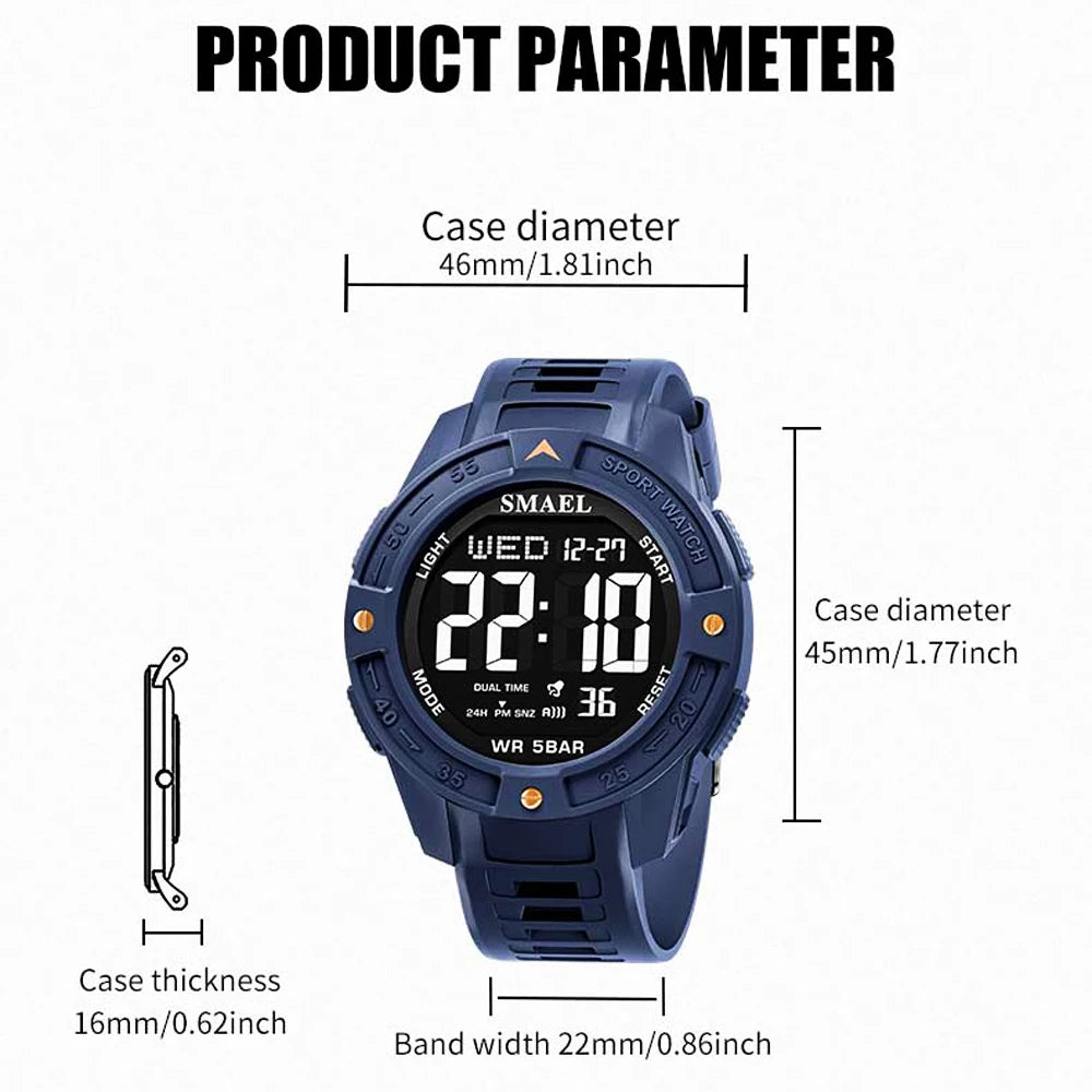 SMAEL New Men's Luxury Sports Watch Waterproof Man Watches Multifuction Man LED Digital Military Watch Alarm Clock Wristwatch - Sun Studio