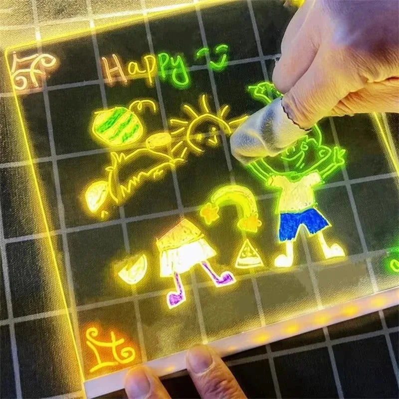 Magic Glow Kids Drawing Board: Reusable LCD Tablet with Night Light LED Note Board Erasable Light-Up Doodle Pad - Sun Studio