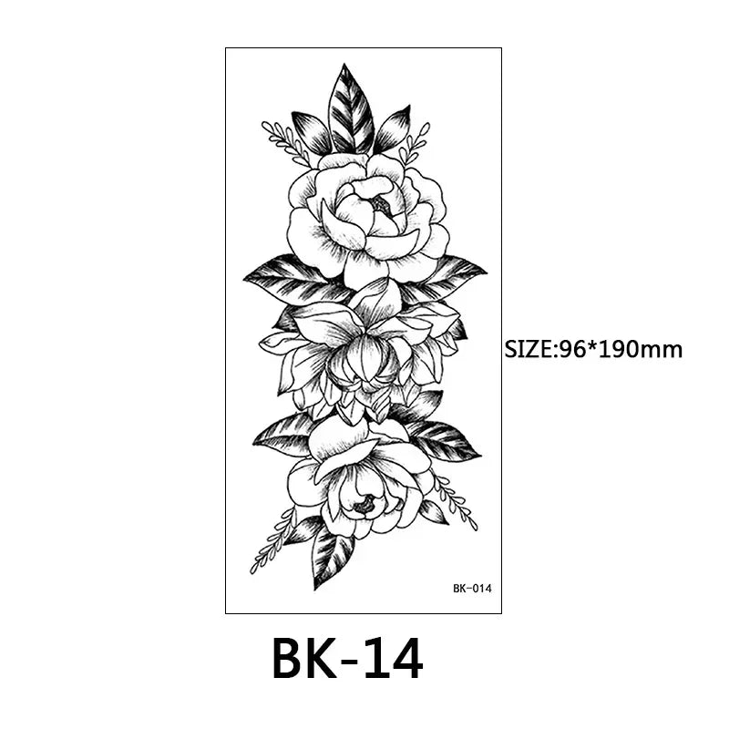 Rose Blossom Tattoo Temporary Waterproof Butterfly Fake Tattoo for Woman Black Flower Sketch Tattoo Sticker - Sun Studio