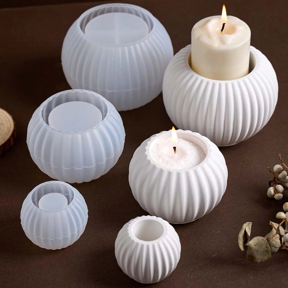 S/M/L Stripe Candle Cup Silicone Mold DIY Handmade Round Flowerpot Plaster Resin Candlestick Craft Casting Molds Home Decor - Sun Studio