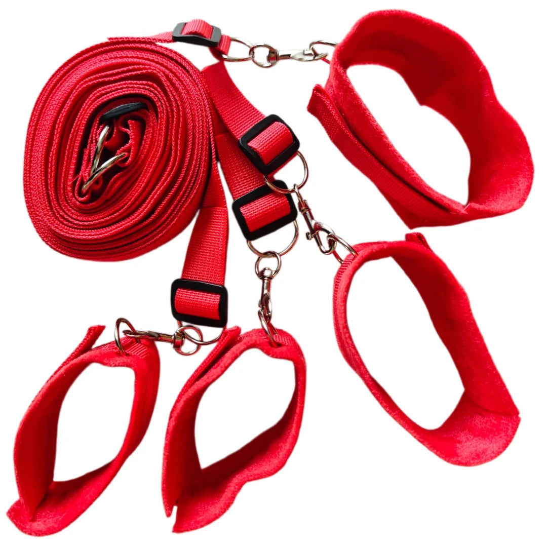 Bed Bondage Restraint Kit Adjustable Soft Wrist & Ankle Cuffs Couples Handcuffs Adult SM Game Lover Intimate Play Bedroom Kit - Sun Studio