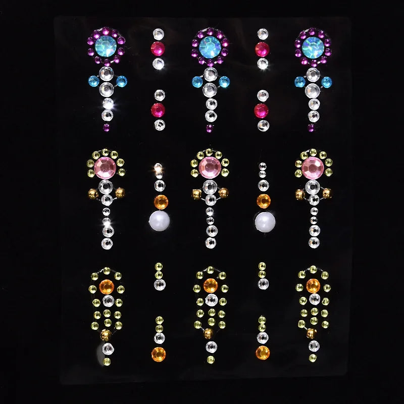 1 Pc Disposable Tattoo Stickers Face Jewelry Color Crystal Diamond DIY Eyes Face Body Waterproof Makeup Decorations Rhinestones
