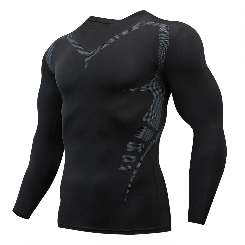 Gym Sports T-shirts for Men Long Sleeve Tights Boxing Sportswear Breathable Quick Dry Fitness Tops Male Outdoor Training Clothes - Sun Studio