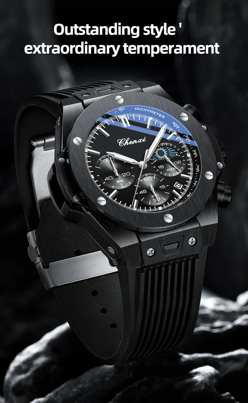 CHENXI Top Brand Luxury Watches for Mens Creative Fashion Luminous Dial with Chronograph Clock Male Casual Wristwatches - Sun Studio