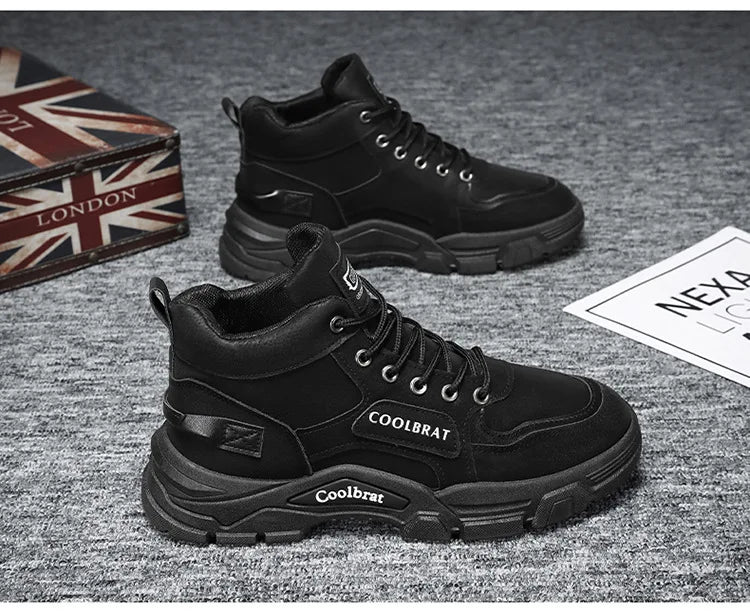 2026 new Men's High Top Boots Trendy Black Motorcycle Boots Outdoor Warm Platform Boots Men Lace-up Leather Boot Bota Masculina - Sun Studio
