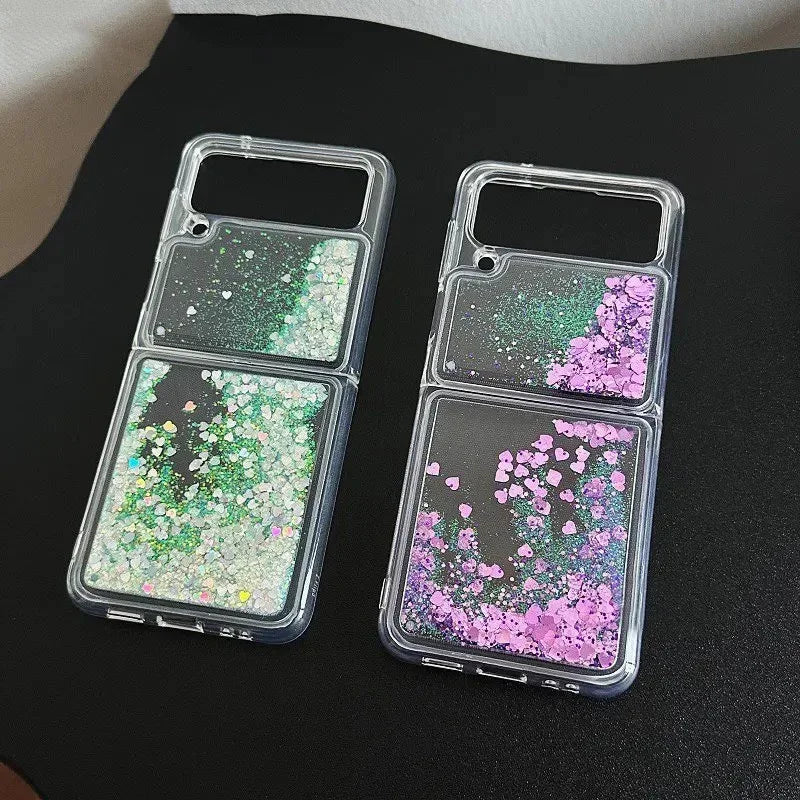 for Samsung Z Flip 7 Luxury Glitter Quicksand Case For Samsung Galaxy Z Flip 7 6 5 4 3 ZFlip 7FE Gradient Love Heart Bling Cover - Sun Studio