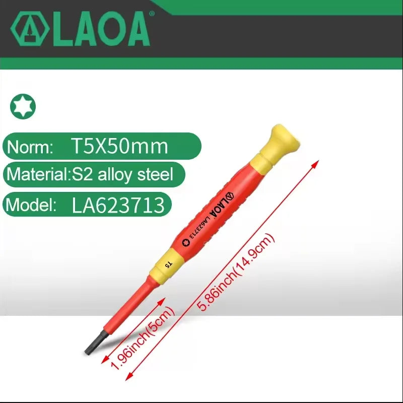 LAOA 1pc Insulated Precision Screwdriver SL1.0-3.0 aCross Small Size Screwdriver to Remove Watches Cell Phone NotebookT5-T10 - Sun Studio