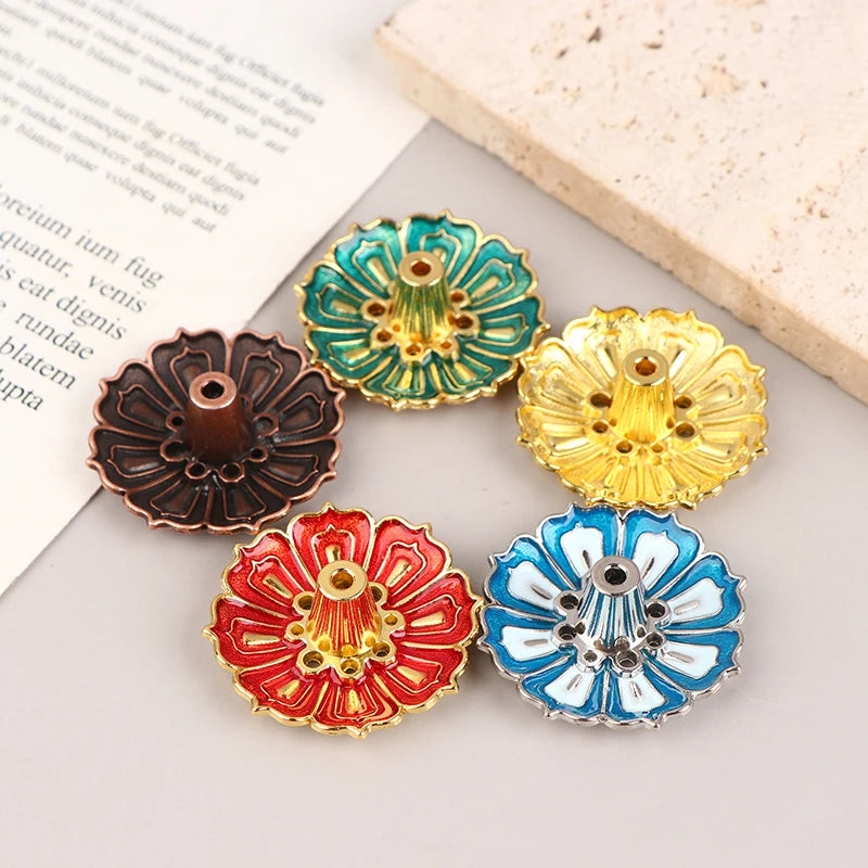 1Pc Lotus Alloy Incense Burner Stick Holder Home Buddhism Line Incense Plate Sandalwood Coil Base Delicate Temples Home Decor - Sun Studio