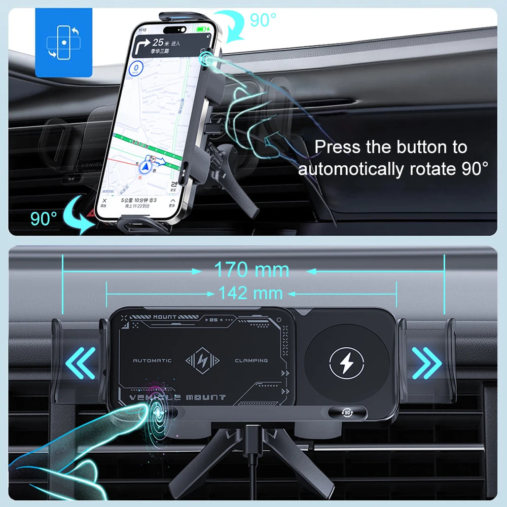 Car Wireless Charger DualCoil Fold Screen Car Phone Holder for Samsung Galaxy Z Fold 6 5 Flip 4 3 Fast Charging Vent Mount Stand - Sun Studio