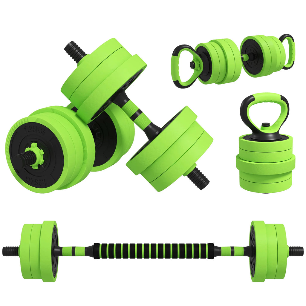 Sportnow Dumbbell Kit 20kg 4 in 1 with Kettlebell Weight Bar Green - Sun Studio