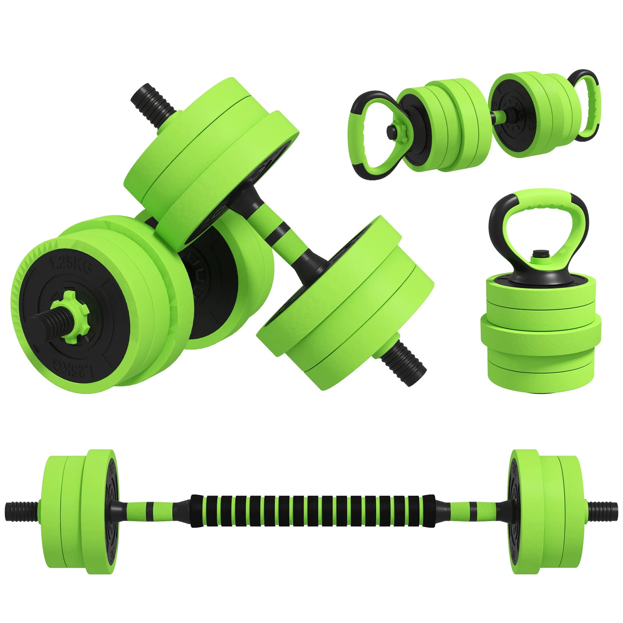Sportnow Dumbbell Kit 20kg 4 in 1 with Kettlebell Weight Bar Green - Sun Studio