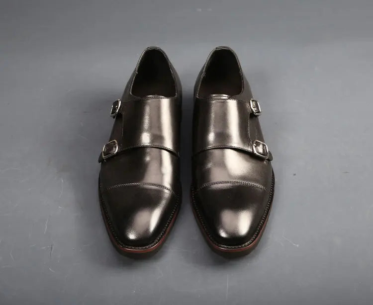 Brand Double Monk Strap Luxury Men Shoes Genuine Leather Handmade Fashion Designer Business Dress Shoes for Men Original - Sun Studio