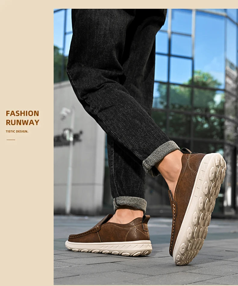 New Men's Casual Shoes Fashion Comfortable Men's Shoes High Quality Leather Men Driving Shoes Handmade Flat Shoes Men Sneakers - Sun Studio