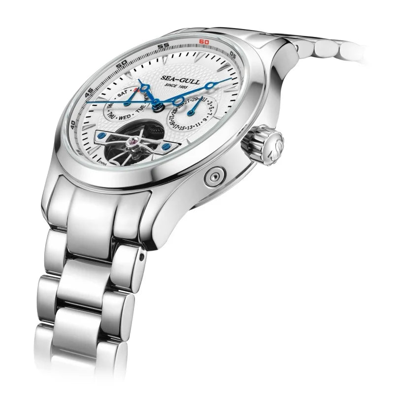 Sea-Gull Mechanical Men's Watch Hollow Flywheel Automatic Watch Multifunction 316L Stainless Steel Calendar Brand Watches M160S - Sun Studio