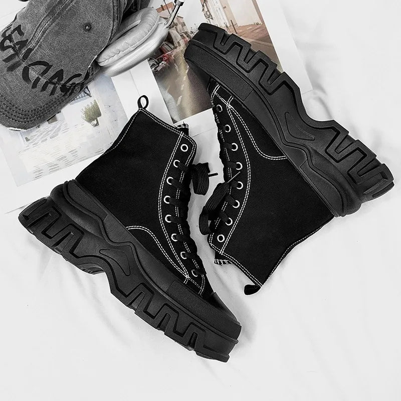 Classics Men's Shoes 2025 Fashion High Top Canvas Sneakers Platform Casual Shoes Man Lace-up Flats Men Non-slip Vulcanize Shoes - Sun Studio