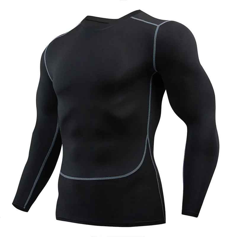 Gym Sports T-shirts for Men Long Sleeve Tights Boxing Sportswear Breathable Quick Dry Fitness Tops Male Outdoor Training Clothes - Sun Studio