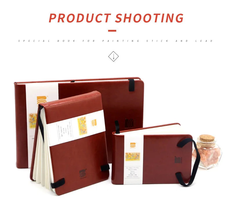 Baohong 24 Sheets Watercolor Travel book Leather Linen-Bound Cotton Paper Sketch Pads 300g Acid Free for On-the-Go Art Drawing - Sun Studio