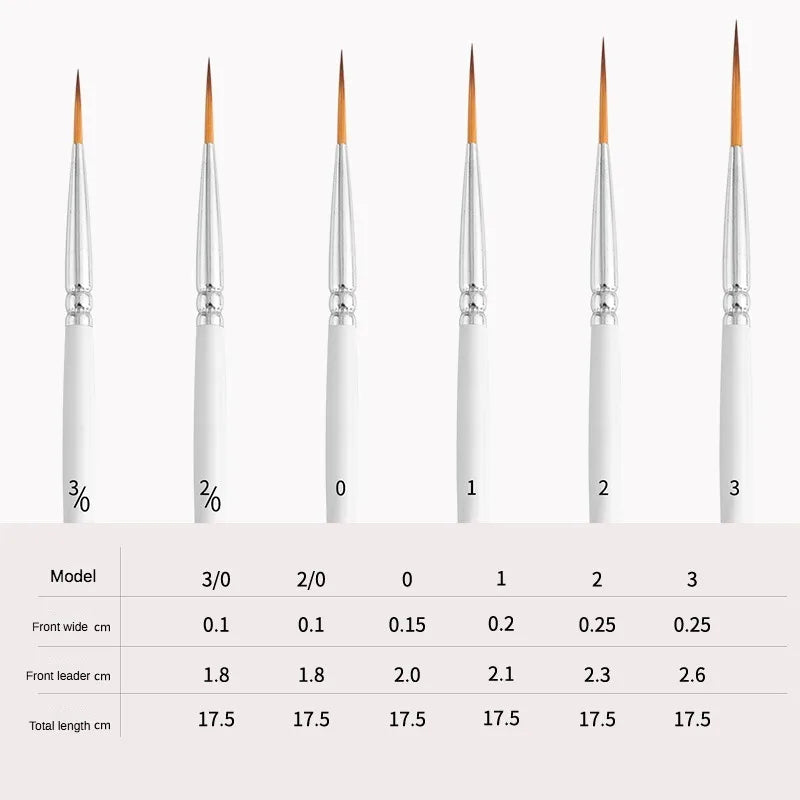Artist Paint Brush 6 Pcs Set Thin Pen Extra Long Fine Point Liner Tip #000#00#0#1#2#3, Scale Models Nail Acrylic Oil Watercolor - Sun Studio