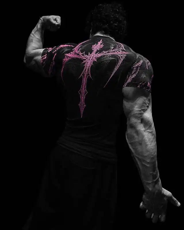 GYM T-shirt Men's Dark Gothic Print Muscle Tee  High Elasticity And Quick Drying Exercise For Bodybuilding Training 2026 Summer - Sun Studio