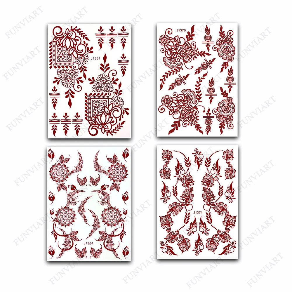 Brown Henna Tattoo Stickers for Hand Foot Waterproof Temporary Tattoos for Women Maroon Color Fake Tattoo for Wedding Body Art - Sun Studio