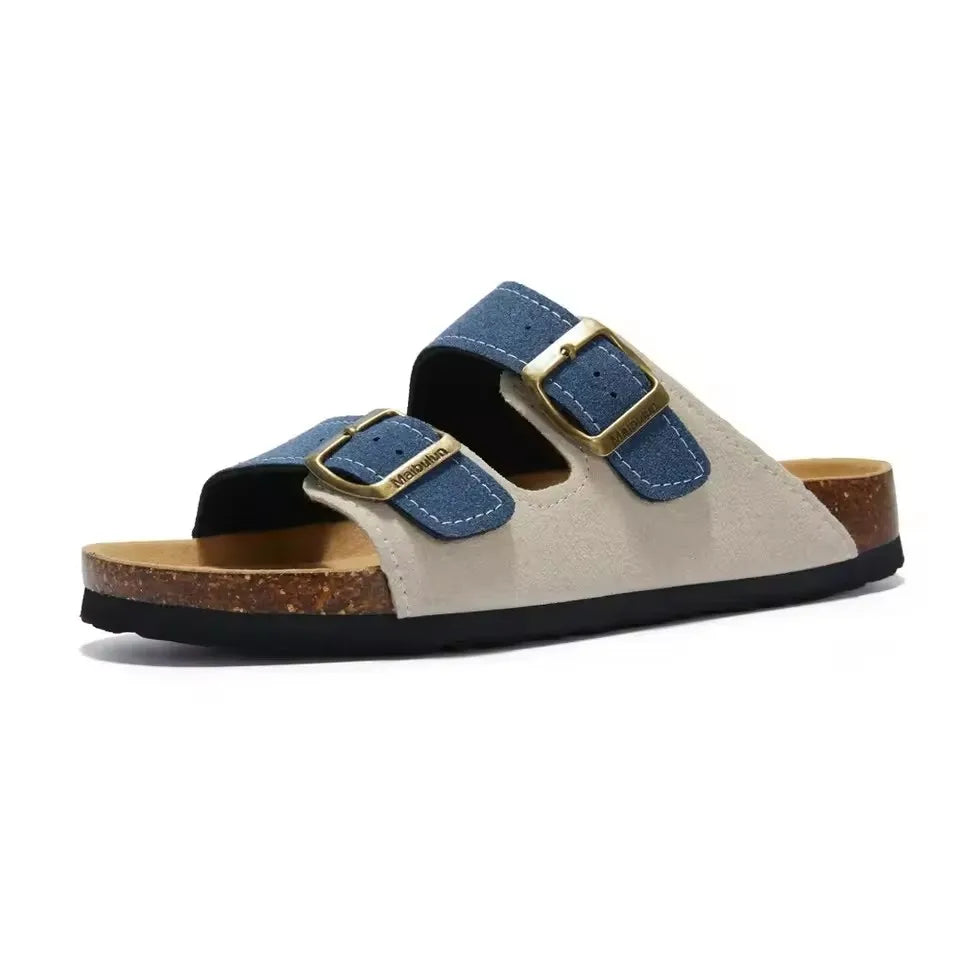 Summer Faux Suede Leather Cork Slippers Flip-flops Women Men Unisex Retro Wear Muller Slippers Fashion Casual Beach Sandals