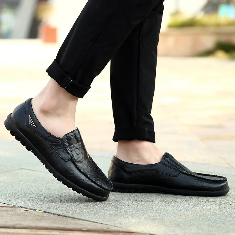Leather Men Casual Shoes Breathable Soft Mens Loafers Italian Brand Moccasins Slip on Black Driving Shoes Plus Size 37-47 - Sun Studio