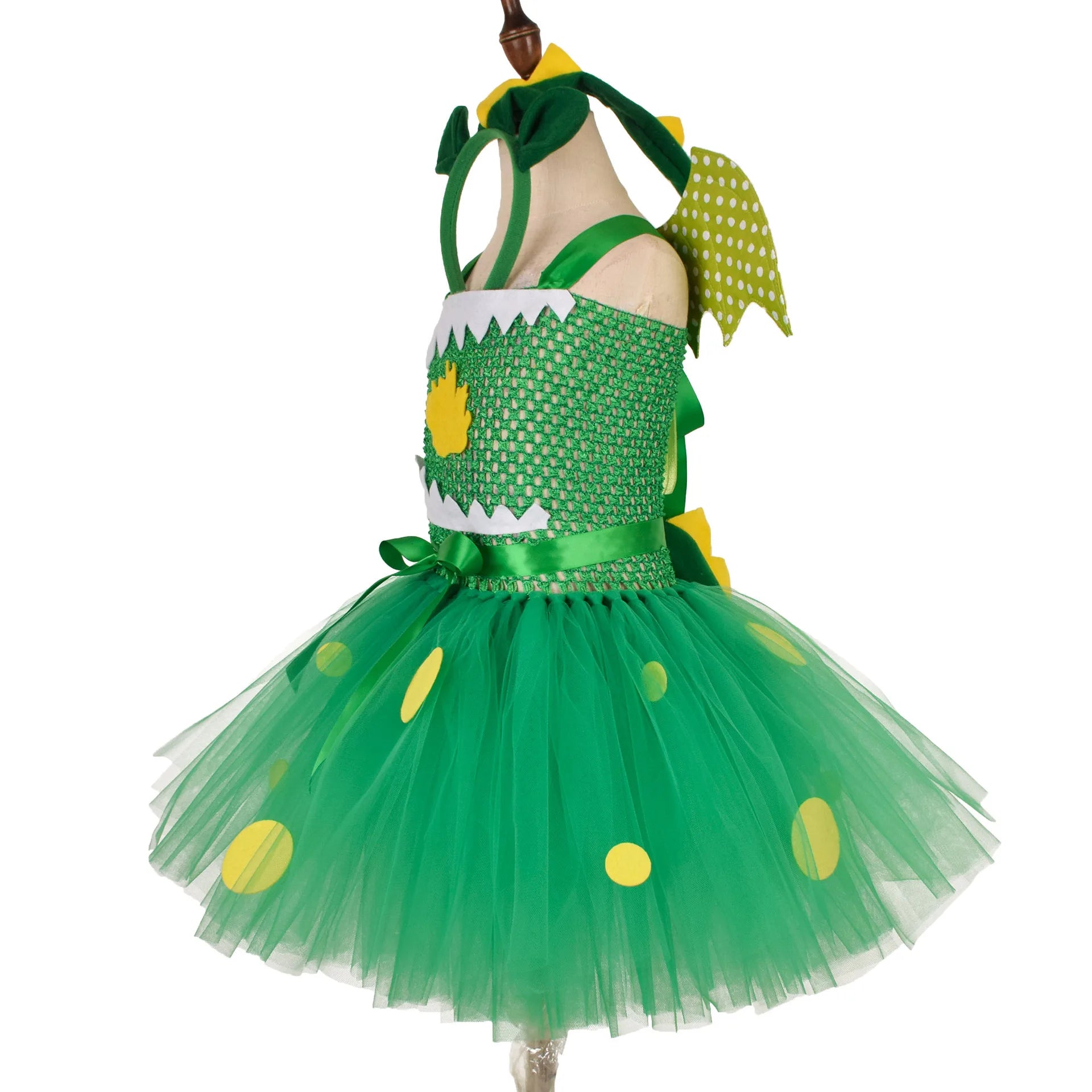 Green Kids Girls Dinosaur Cosplay Dresses Birthday Party Tutu Dresses for Baby Cartoon Princess Girls Costumes Set for Halloween - Sun Studio