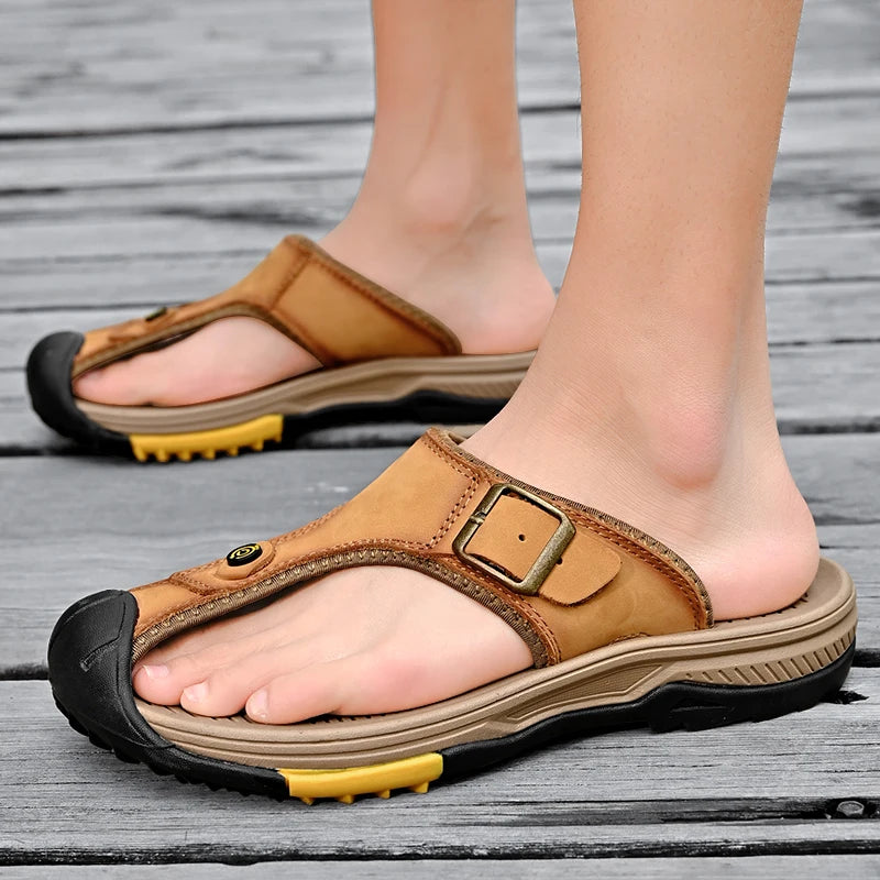 Genuine Leather Sandals Men Breathable Summer Shoes Man Waterproof Outdoor Men Sandals Antiskid Beach Sandals Footwear - Sun Studio