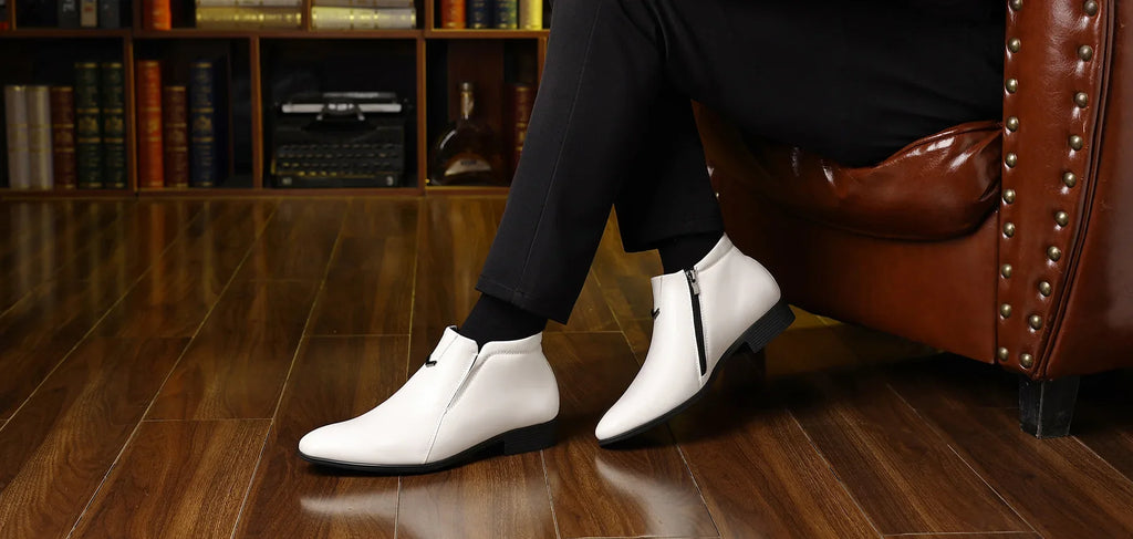 Retro Men Ankle Boots Luxury High-top Men Leather Shoes High Quality Non-Slip Motorcycle Boots Fashion Zipper Men Boots Big Size - Sun Studio