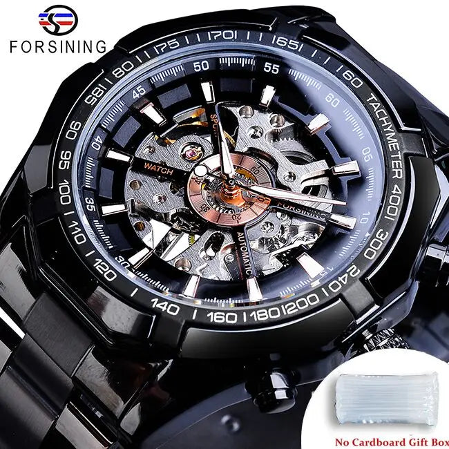 Forsining 2021 Stainless Steel Waterproof Mens Skeleton Watches Top Brand Luxury Transparent Mechanical Sport Male Wrist Watches - Sun Studio