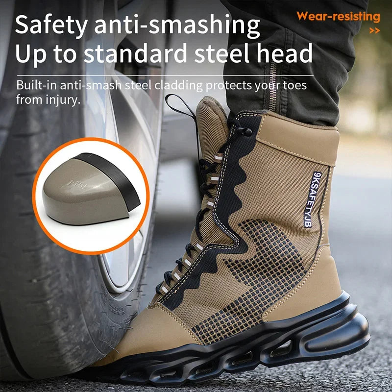 New Fashion 2024 Men Boots Safety Shoes Security Steel Toe Cap Military Boots Working Steel Toe Anti-Smashing Men's Work Boots - Sun Studio