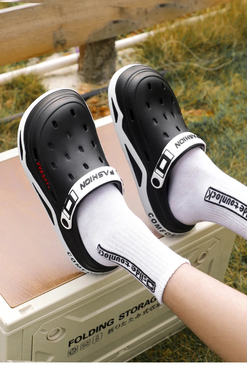 Summer new trend hole shoes outside wear cartoon fashion home home couples non-slip hole sandals beach Baotou slippers men's - Sun Studio