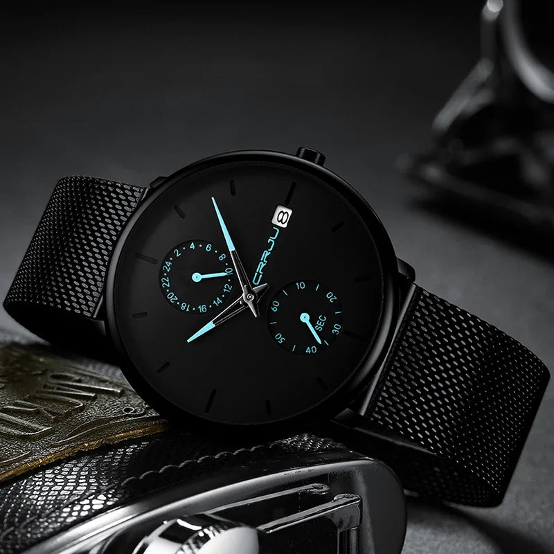 Men Watches Luxury Brand Date Calendar Watches Men Stainless Steel Mesh Watch For Mens Casual Quartz Watch Relogio Masculino Hot - Sun Studio