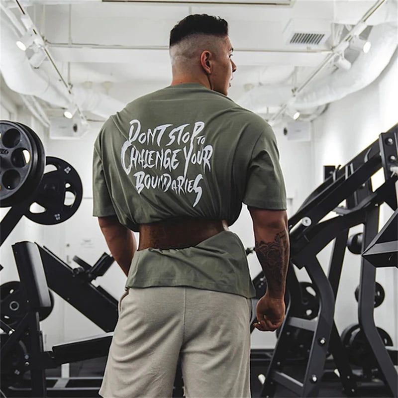 Gym Fitness Shirt Men Running Sport Loose T-shirt Short Sleeve Cotton Tee Tops Summer Male Bodybuilding Training Workout Apparel - Sun Studio