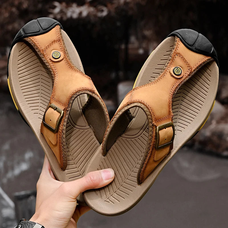Genuine Leather Sandals Men Breathable Summer Shoes Man Waterproof Outdoor Men Sandals Antiskid Beach Sandals Footwear - Sun Studio