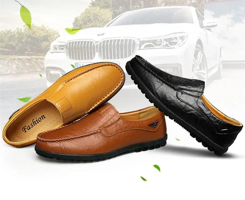 Leather Men Casual Shoes Breathable Soft Mens Loafers Italian Brand Moccasins Slip on Black Driving Shoes Plus Size 37-47 - Sun Studio