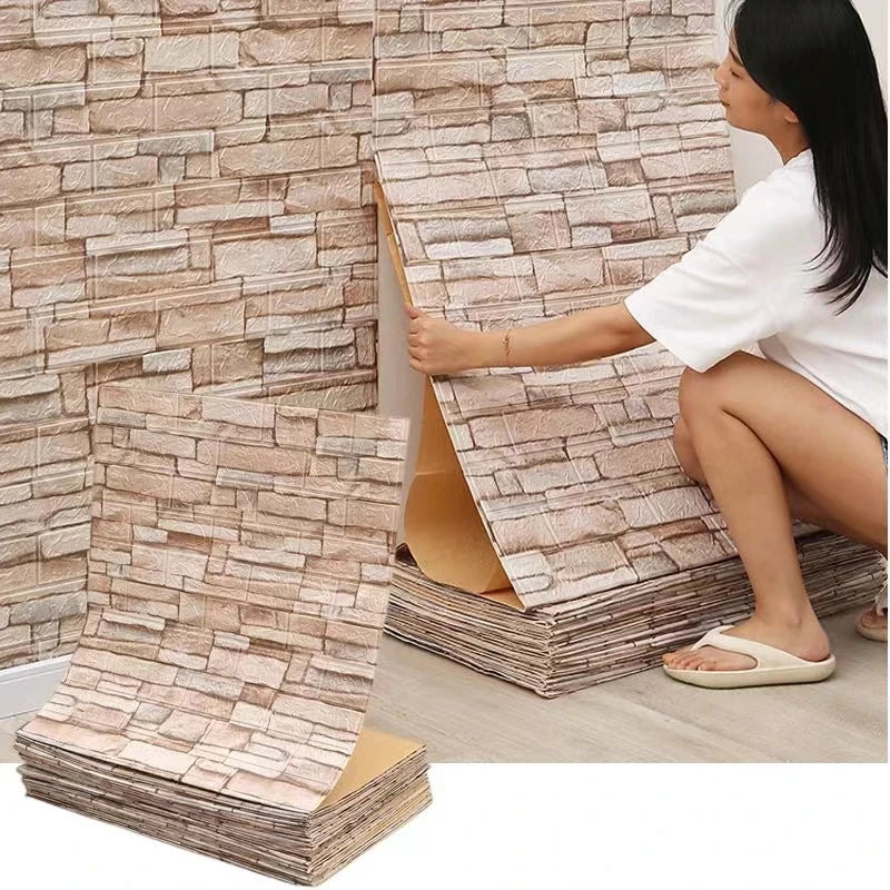 3D Self-Adhesive Wallpaper 70cm*1/5/10m Continuous Waterproof Brick Wall Stickers Living Room Bedroom Children's Room Home Decor - Sun Studio