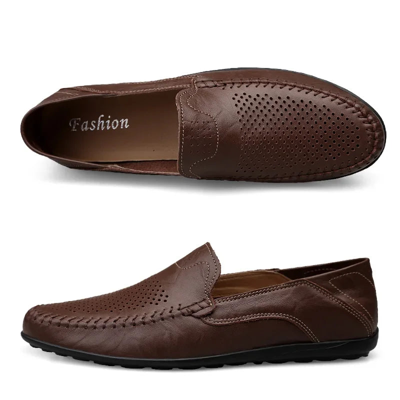 Genuine Leather Men Casual Shoes Luxury Brand Designer Men Loafers Moccasins Breathable Slip on Male Boat Shoes Plus Size 37-47