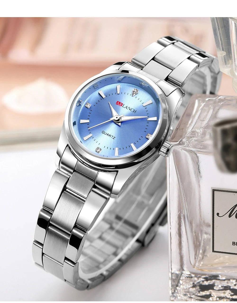 Ladies Dress Watch 29mm Silver Stainless Steel Gorgeous Rhinestone Quartz Clock Suitable Banquet Accessories & Daily Decoration - Sun Studio