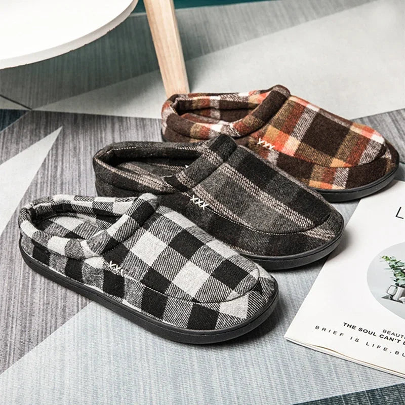 Men Slippers Black New Winter Suede Slippers Warm Indoor Slipper Waterproof Home House Shoes Men Warm Velvet Fur Knitting Shoes - Sun Studio