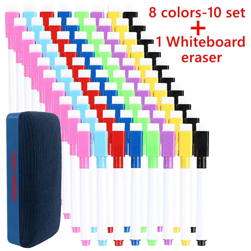 Lot de 100/5 Marqueurs effaçables à sec pour tableau blanc, Stylos lavables avec effaceur magnétique pour tableaux blancs de bureau et fournitures d'art