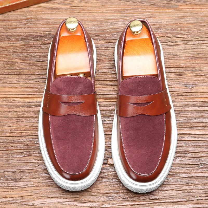Fashion Men's Casual Slip-on Leather Shoes Men Classic British Style Penny Loafers Mens Outdoor Board Shoe Driving Flats - Sun Studio