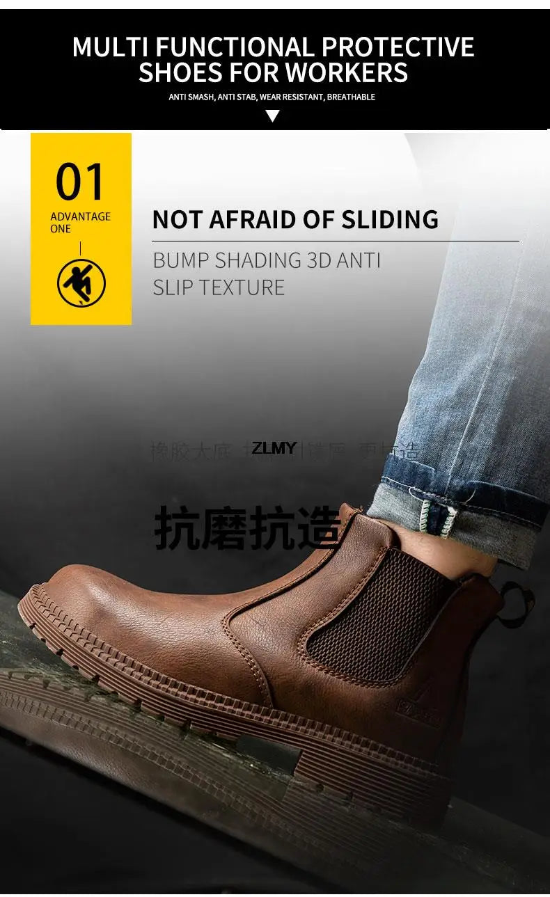 Waterproof Men Welder Shoes Steel Toe Work Shoes Man Anti-spark Anti-smash Safety Shoes Male Slip On Chelsea Work Safety Boots