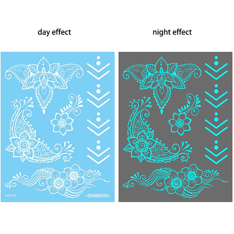 Blue Luminous-Love Heart Leg Tattoo Sticker, Celestial Star Neck Flase Tattoo, Winter Snowflake Polar Star Butterfly Bow Flower - Sun Studio