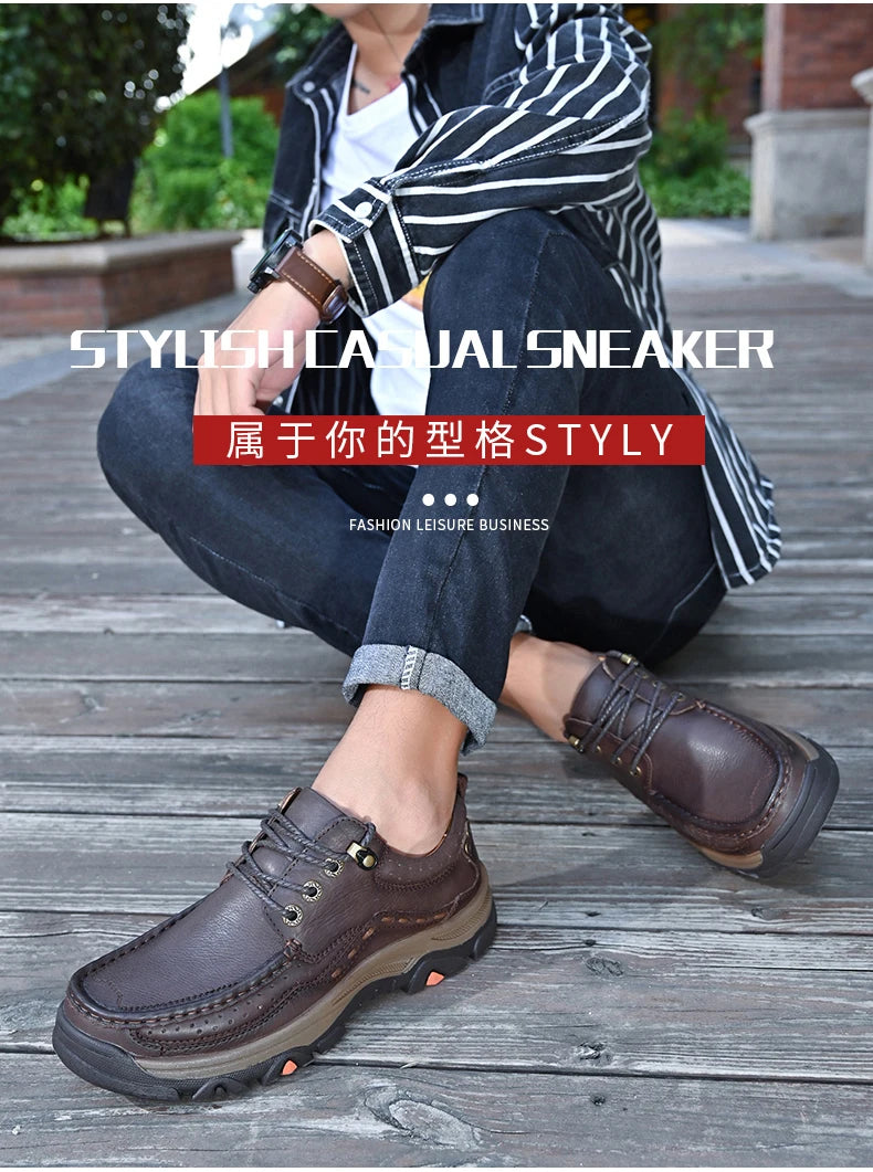 New Large Size Men's Shoes Genuine Leather Flats Men Loafers High Quality Outdoor Men Sneakers Breathable Male Casual Shoes - Sun Studio