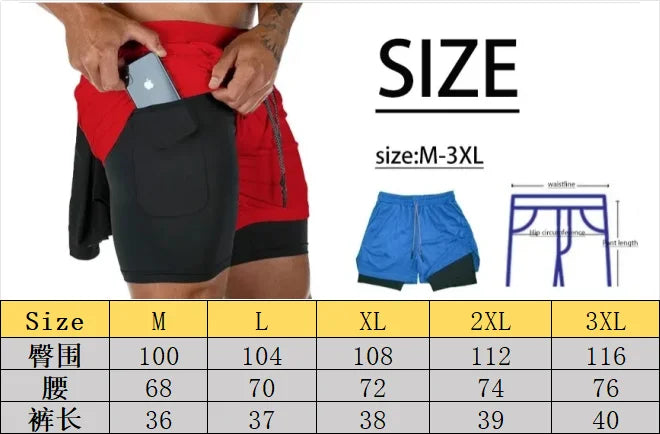 Fitness 2-in-1 training shorts, suitable for men, beach running quick-dry shorts, outdoor sports shorts, fitness basketball shor - Sun Studio
