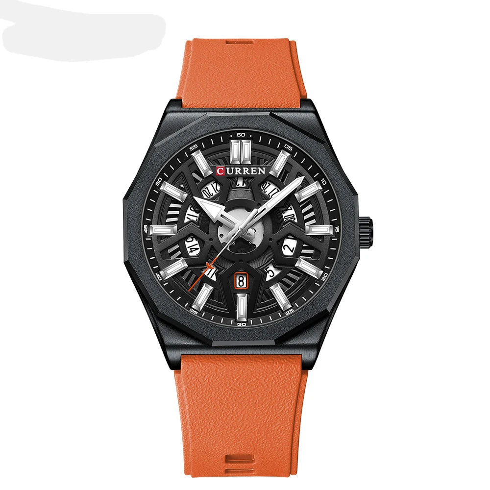 CURREN Fashion Creative Design Watches Men Quartz Silicone Strap Date Wristwatches for Male Clock with Luminous Hands - Sun Studio