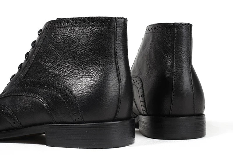 British Brock Carved Leather Boots Retro Business Formal Leather Shoes Fashion Men's Boots Cowhide Men's Short Boots - Sun Studio