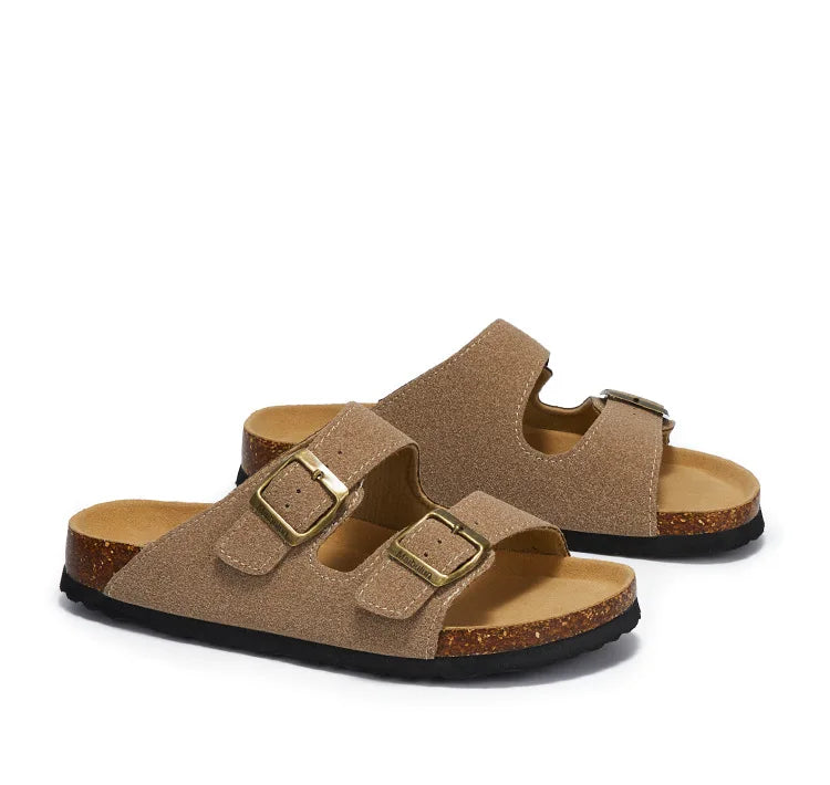 Summer Faux Suede Leather Cork Slippers Flip-flops Women Men Unisex Retro Wear Muller Slippers Fashion Casual Beach Sandals - Sun Studio